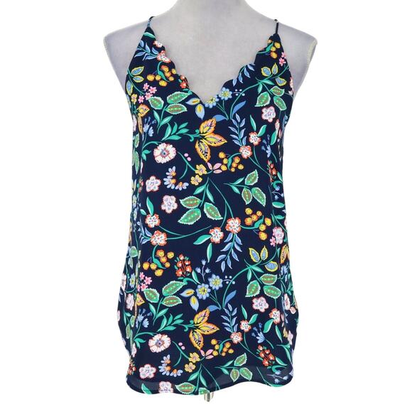 LOFT Tops - Loft Top Womens Small Blue Pink Floral Camisole Lined Blouse Scallop Neckline